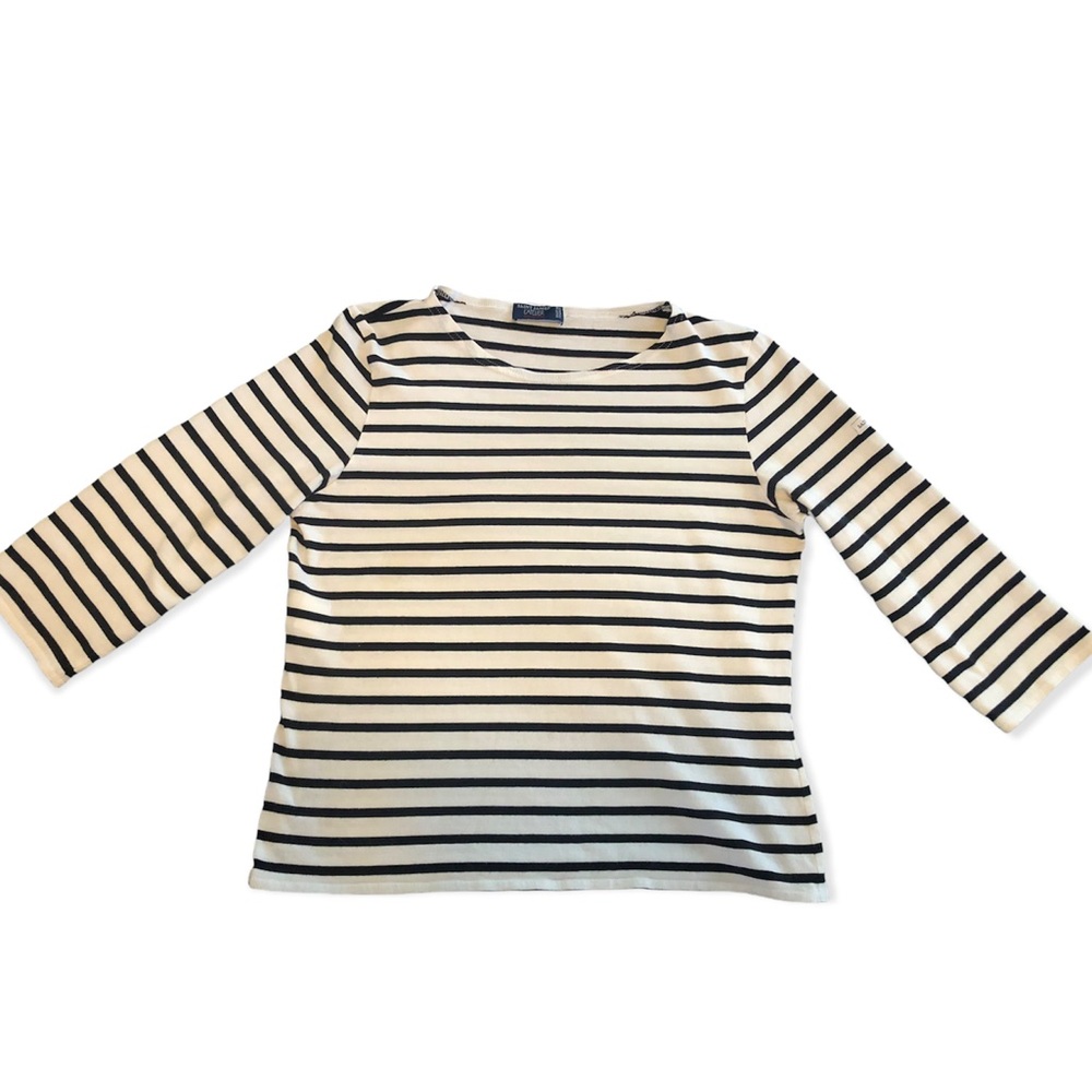 SAINT JAMES L’ATELIER Galathee Brenton Stripe Top 3/4 Sleeve Black White Tee